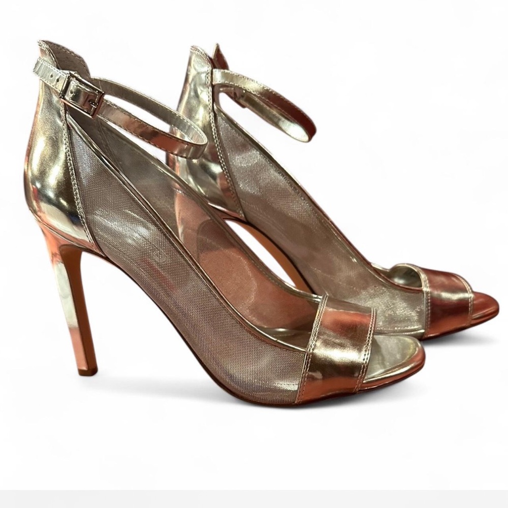 BCBGeneration Silver Stiletto Heels with Ankle Strap